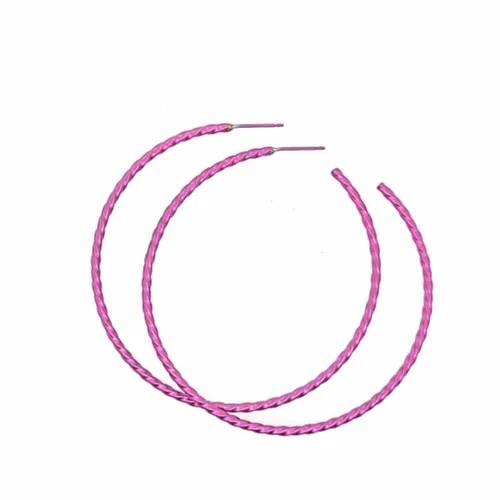 Medium Twisted Pink Hoop Earrings 